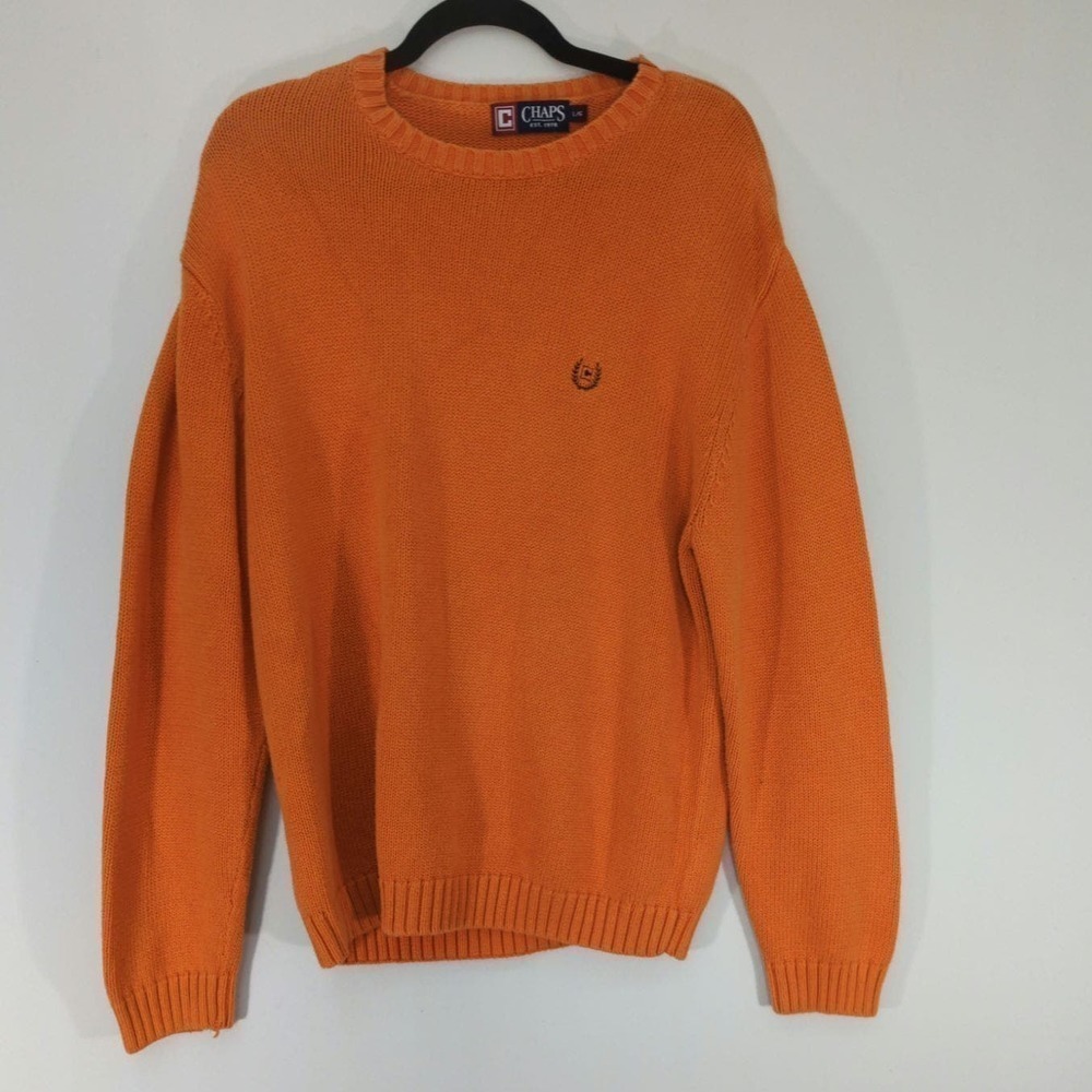 Chaps Mens Orange‎ Crew Neck Drop Shoulder Pullover Sweater Size L